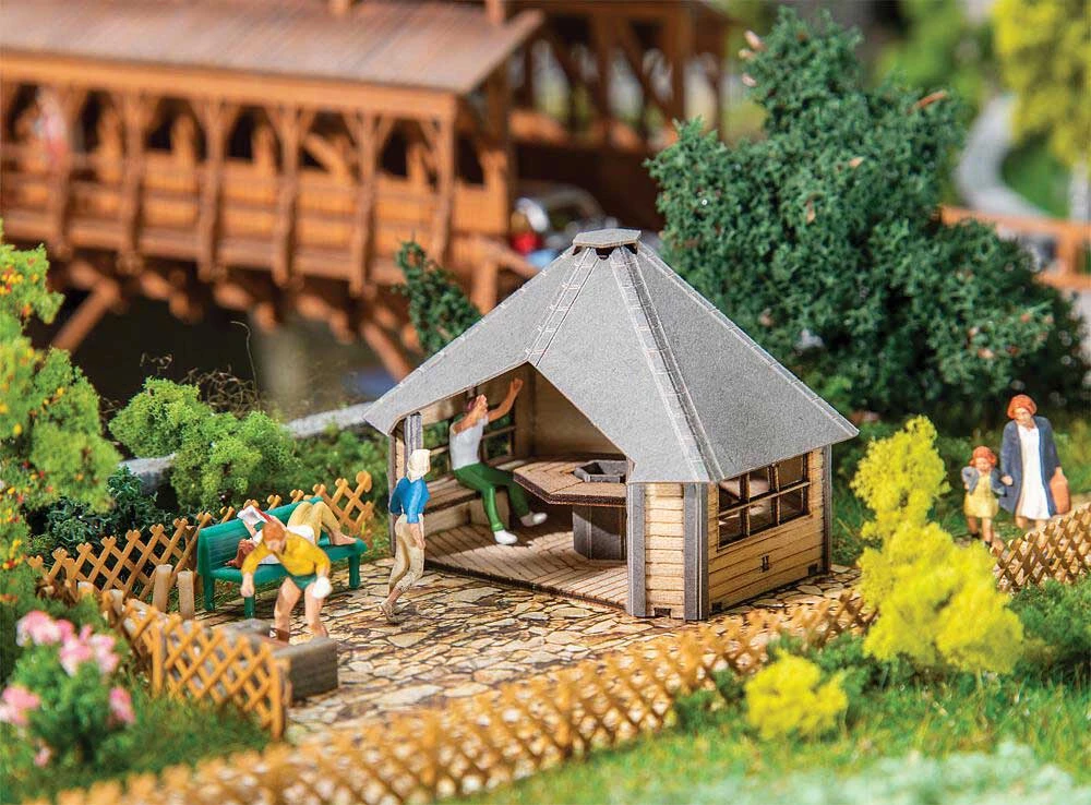 Faller Gmbh 180311 Barbecue Hut -- Laser-Cut Wood Kit - 1-15/16 X 1-7/8 X 1-1/2" 4.9 X 4.7 X 3.8cm, HO Scale