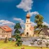 Faller Gmbh 190082 Idyll Village Set -- Kit - Includes Church, House And Cafe W/Fountain, HO Scale